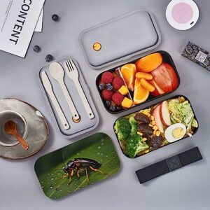 Insects On Leaves Adult Lunch Box, Bento Box, With Cutlery Set Of 3, 2 Compartments, Rectangular, Lunch Box For Adults