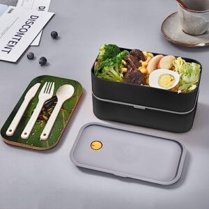 Insects On Leaves Adult Lunch Box, Bento Box, With Cutlery Set Of 3, 2 Compartments, Rectangular, Lunch Box For Adults