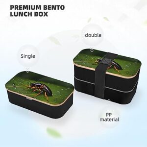 Insects On Leaves Adult Lunch Box, Bento Box, With Cutlery Set Of 3, 2 Compartments, Rectangular, Lunch Box For Adults