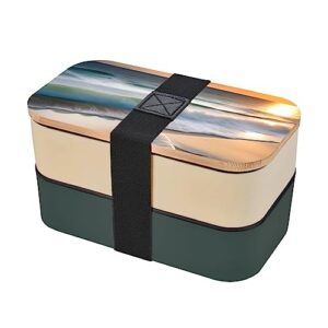 sunset over the waves adult lunch box, bento box, with cutlery set of 3, 2 compartments, rectangular, lunch box for adults