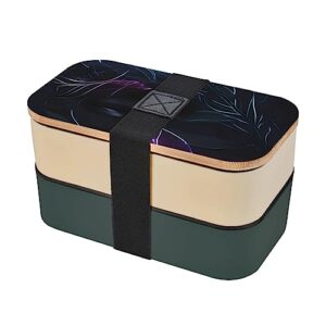 black mystery adult lunch box, bento box, with cutlery set of 3, 2 compartments, rectangular, lunch box for adults