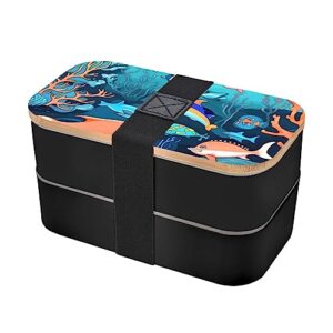 submarine dolphins adult lunch box, bento box, with cutlery set of 3, 2 compartments, rectangular, lunch box for adults