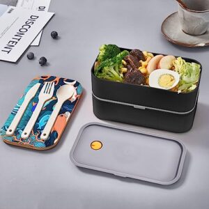 Submarine Dolphins Adult Lunch Box, Bento Box, With Cutlery Set Of 3, 2 Compartments, Rectangular, Lunch Box For Adults