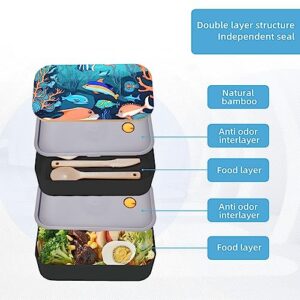 Submarine Dolphins Adult Lunch Box, Bento Box, With Cutlery Set Of 3, 2 Compartments, Rectangular, Lunch Box For Adults