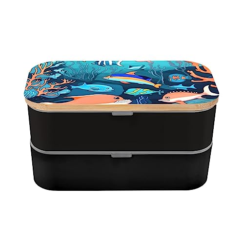 Submarine Dolphins Adult Lunch Box, Bento Box, With Cutlery Set Of 3, 2 Compartments, Rectangular, Lunch Box For Adults