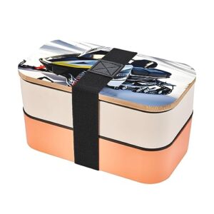 advanced snowmobile adult lunch box, bento box, with cutlery set of 3, 2 compartments, rectangular, lunch box for adults