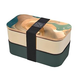 dunhuang mystery adult lunch box, bento box, with cutlery set of 3, 2 compartments, rectangular, lunch box for adults