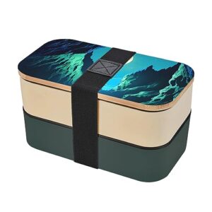 water moon cave adult lunch box, bento box, with cutlery set of 3, 2 compartments, rectangular, lunch box for adults