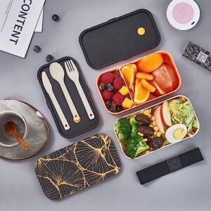 Golden Leaf Adult Lunch Box, Bento Box, With Cutlery Set Of 3, 2 Compartments, Rectangular, Lunch Box For Adults