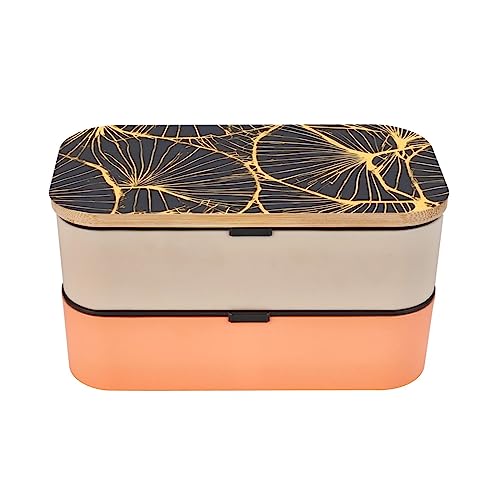 Golden Leaf Adult Lunch Box, Bento Box, With Cutlery Set Of 3, 2 Compartments, Rectangular, Lunch Box For Adults