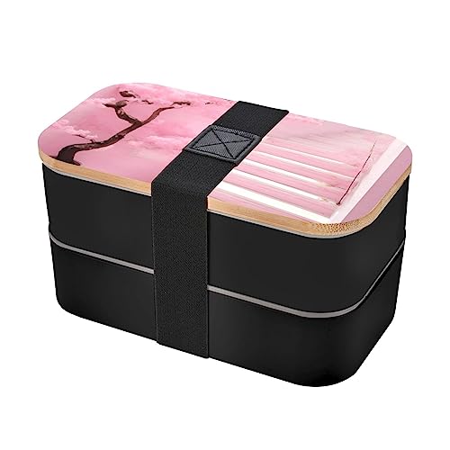 Cherry Blossom White Staircase Adult Lunch Box, Bento Box, With Cutlery Set Of 3, 2 Compartments, Rectangular, Lunch Box For Adults