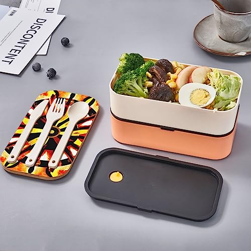 Burning Totem Adult Lunch Box, Bento Box, With Cutlery Set Of 3, 2 Compartments, Rectangular, Lunch Box For Adults