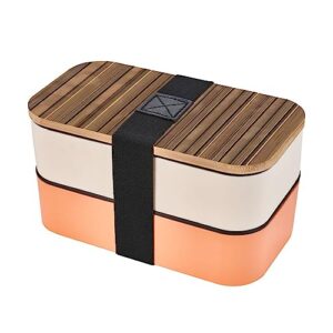 solid wood pattern adult lunch box, bento box, with cutlery set of 3, 2 compartments, rectangular, lunch box for adults