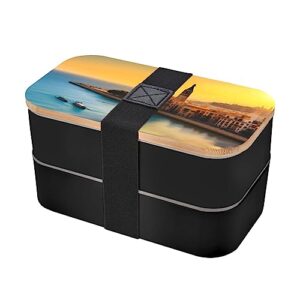 sunset in barcelona adult lunch box, bento box, with cutlery set of 3, 2 compartments, rectangular, lunch box for adults