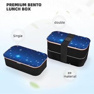 Blue Star Pattern Adult Lunch Box, Bento Box, With Cutlery Set Of 3, 2 Compartments, Rectangular, Lunch Box For Adults