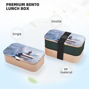 Winter Landscape Adult Lunch Box, Bento Box, With Cutlery Set Of 3, 2 Compartments, Rectangular, Lunch Box For Adults