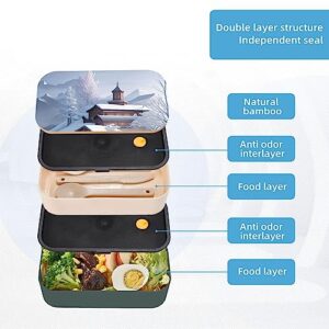 Winter Landscape Adult Lunch Box, Bento Box, With Cutlery Set Of 3, 2 Compartments, Rectangular, Lunch Box For Adults