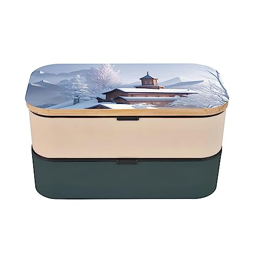 Winter Landscape Adult Lunch Box, Bento Box, With Cutlery Set Of 3, 2 Compartments, Rectangular, Lunch Box For Adults