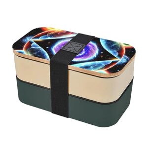 cosmic stars adult lunch box, bento box, with cutlery set of 3, 2 compartments, rectangular, lunch box for adults
