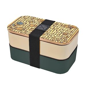 treasure maze adult lunch box, bento box, with cutlery set of 3, 2 compartments, rectangular, lunch box for adults