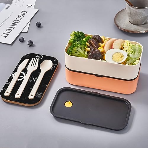 Black And White Universe Adult Lunch Box, Bento Box, With Cutlery Set Of 3, 2 Compartments, Rectangular, Lunch Box For Adults