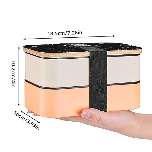 Black And White Universe Adult Lunch Box, Bento Box, With Cutlery Set Of 3, 2 Compartments, Rectangular, Lunch Box For Adults