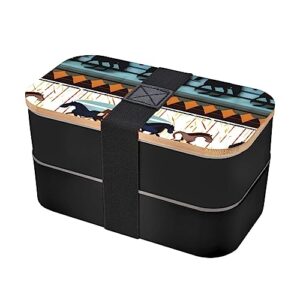horse stripes pattern adult lunch box, bento box, with cutlery set of 3, 2 compartments, rectangular, lunch box for adults