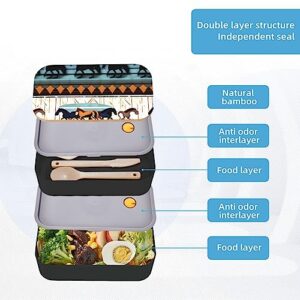 Horse Stripes Pattern Adult Lunch Box, Bento Box, With Cutlery Set Of 3, 2 Compartments, Rectangular, Lunch Box For Adults