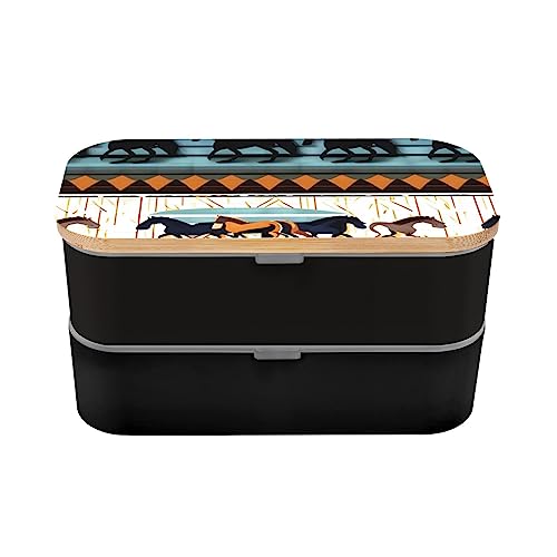 Horse Stripes Pattern Adult Lunch Box, Bento Box, With Cutlery Set Of 3, 2 Compartments, Rectangular, Lunch Box For Adults