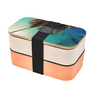 beach coconut sunshine adult lunch box, bento box, with cutlery set of 3, 2 compartments, rectangular, lunch box for adults