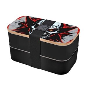 red and black evil ghost adult lunch box, bento box, with cutlery set of 3, 2 compartments, rectangular, lunch box for adults