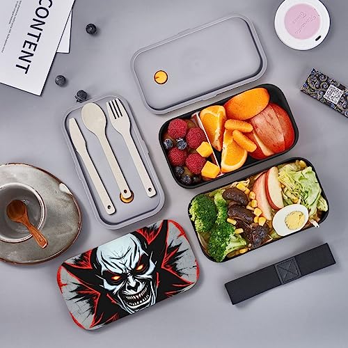 Red And Black Evil Ghost Adult Lunch Box, Bento Box, With Cutlery Set Of 3, 2 Compartments, Rectangular, Lunch Box For Adults