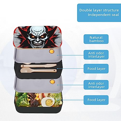 Red And Black Evil Ghost Adult Lunch Box, Bento Box, With Cutlery Set Of 3, 2 Compartments, Rectangular, Lunch Box For Adults