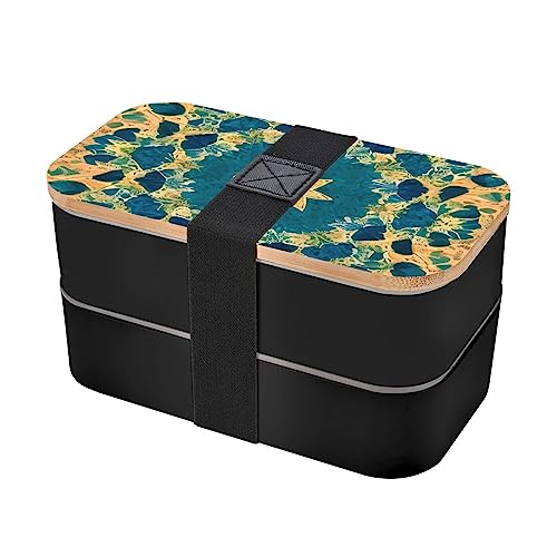 Quadrangle Pattern Adult Lunch Box, Bento Box, With Cutlery Set Of 3, 2 Compartments, Rectangular, Lunch Box For Adults