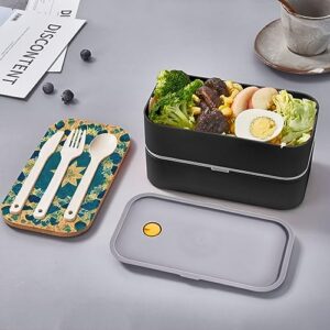 Quadrangle Pattern Adult Lunch Box, Bento Box, With Cutlery Set Of 3, 2 Compartments, Rectangular, Lunch Box For Adults