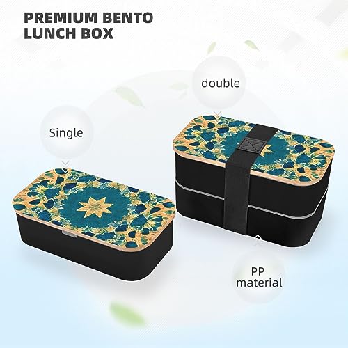 Quadrangle Pattern Adult Lunch Box, Bento Box, With Cutlery Set Of 3, 2 Compartments, Rectangular, Lunch Box For Adults