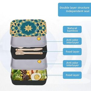 Quadrangle Pattern Adult Lunch Box, Bento Box, With Cutlery Set Of 3, 2 Compartments, Rectangular, Lunch Box For Adults