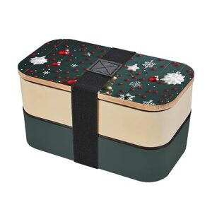 round ball christmas tree adult lunch box, bento box, with cutlery set of 3, 2 compartments, rectangular, lunch box for adults
