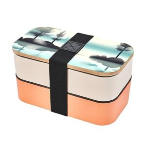 tranquil lakes adult lunch box, bento box, with cutlery set of 3, 2 compartments, rectangular, lunch box for adults