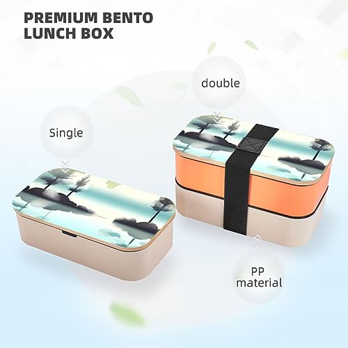 Tranquil Lakes Adult Lunch Box, Bento Box, With Cutlery Set Of 3, 2 Compartments, Rectangular, Lunch Box For Adults