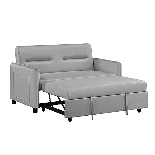 WEALTHOME Contemporary Microfiber Sleeper Sofa - Full-Foam Cushioned, Multi-Functional Loveseat with Pull-Out Bed - Ideal for Hosting & Everyday Comfort in Modern Living Spaces (Grey)