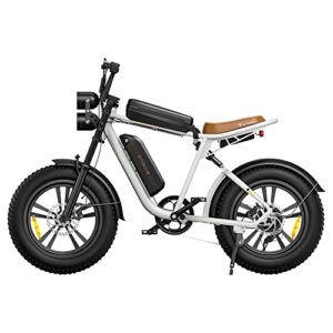 engwe-electric-bike vintage electric-motorcycle-adults peak 1000w-electric-dirt-bike - 20" fat tire e-bike with 48v 13ah removable battery full suspension bikes shimano 7 speed (us warehouse) (white)