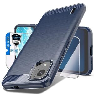 dretal for nokia c110 case with tempered glass screen protector, shock-absorption brushed flexible soft tpu carbon fiber protective cover for nokia c110 (navy)
