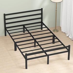 musen queen bed frame with headboard-durable metal bed frame, noise free platform bed with storage, anti-slip queen size bed frame, queen bed frame easy assembly, no box spring needed