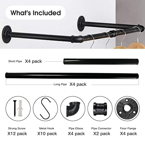 Dawod Industrial Pipe Clothing Rack 36 Inch 2 Pack, Wall Mounted Clothes Rack, Hanging Clothes Rods for Closet and Laundry Room, Multi-Purpose Heavy Duty Garment Bar