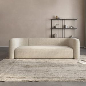 acanva luxury modern tight curved back velvet sofa, minimalist style comfy couch for living room apartment reception space, cream 3 seater