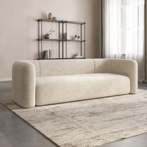 Acanva Luxury Modern Tight Curved Back Velvet Sofa, Minimalist Style Comfy Couch for Living Room Apartment Reception Space, Cream 3 Seater