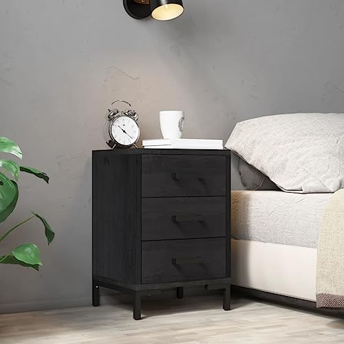 YAFF Bedside Cabinet Black 15.7"x11.8"x21.7" Solid Wood Pine