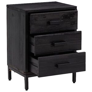 YAFF Bedside Cabinet Black 15.7"x11.8"x21.7" Solid Wood Pine