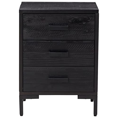 YAFF Bedside Cabinet Black 15.7"x11.8"x21.7" Solid Wood Pine